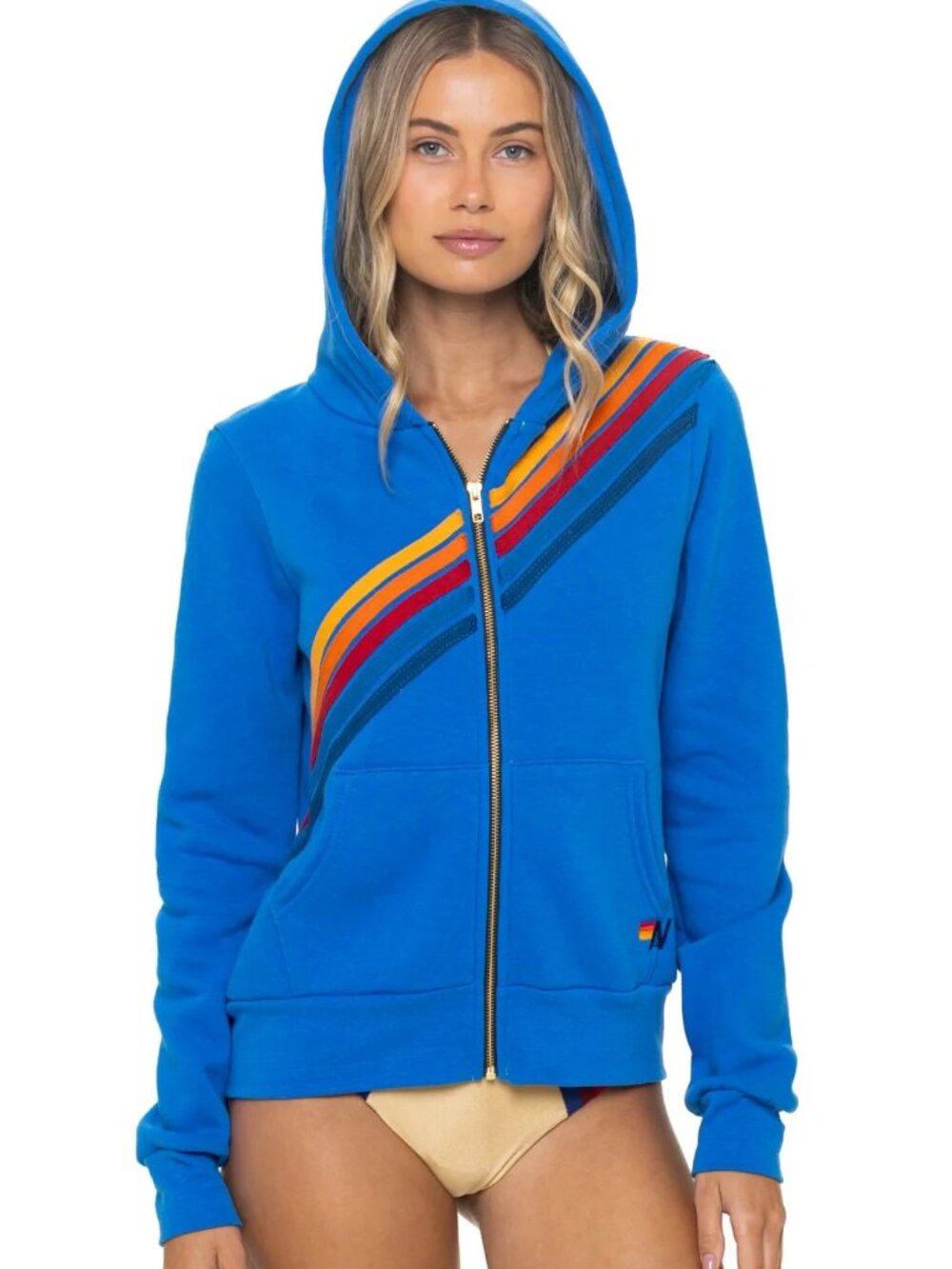 Aviator Nation Disco Zip Hoodie Ocean Size L